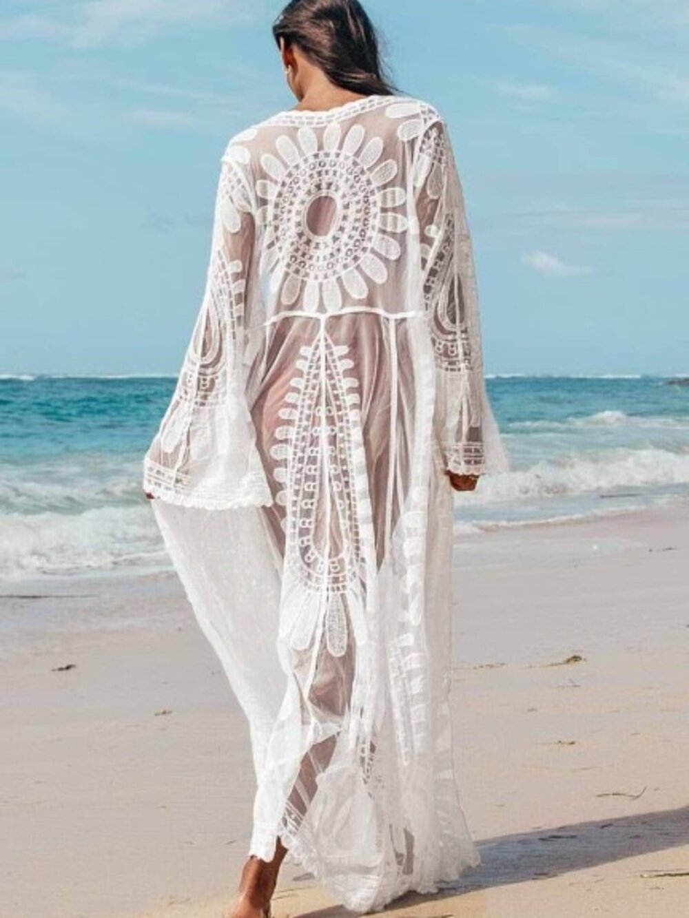 CUPSHE Floral Mesh Long Kimono Cover Up - Large